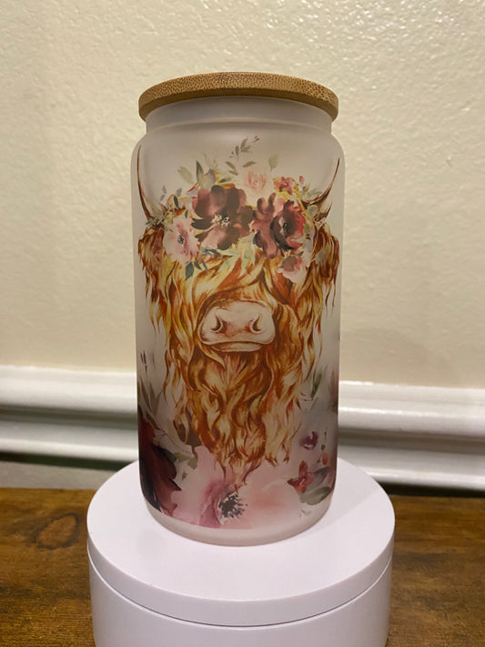 Highland Cow Frosted Glass Cup